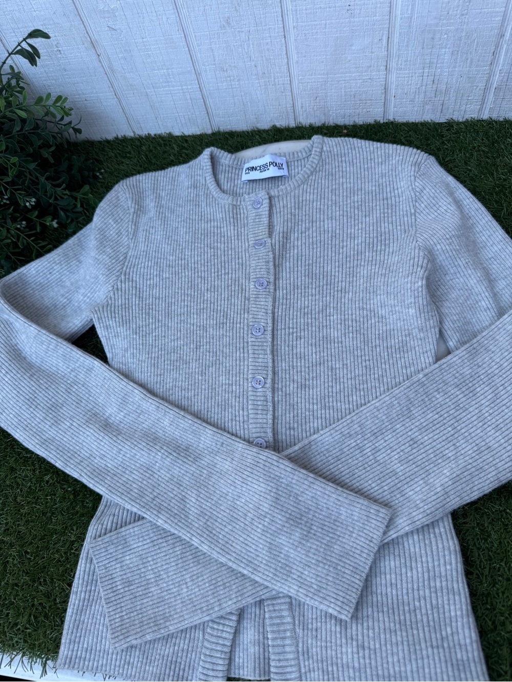 Princess Polly Suzu Long Sleeve Knit Top Grey Ribbed Button-Front Sweater Sz s - Picture 9 of 15